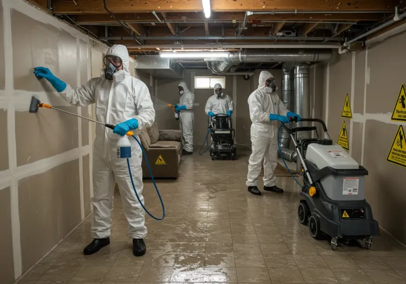 Basement Moisture Removal and Structural Drying process in Northwest Harwich, MA